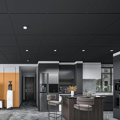Art3d 12-Pack Smooth Drop Ceiling Tile 2ft x 2ft - Fire-Rated, Waterproof, Reusable - Premium PVC, No Sag and Breakage - Cover 48 Sq. Ft, Black | 2 x 2 ft, PVC, Waterproof, Fire-Rated, Reusable, Compatible with Grid System, Perfect for Living Room
