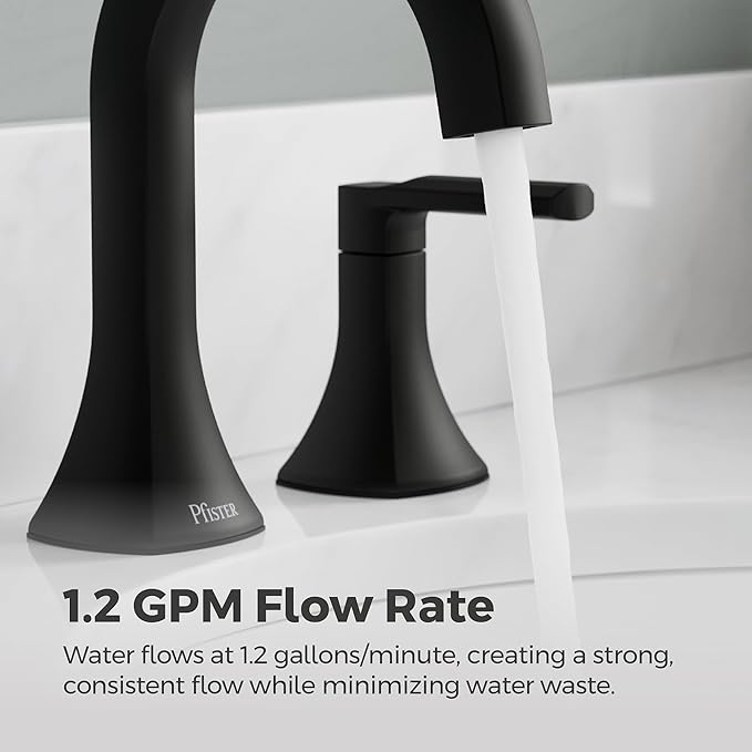 Pfister Vaneri Bathroom Sink Faucet, 8-Inch Widespread, 2-Handle, 3-Hole, NSF Certified, Matte Black Finish, LF049VRIBB