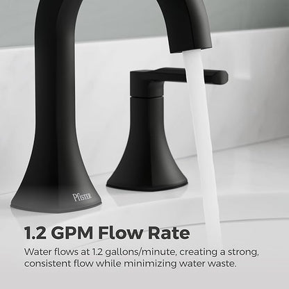 Pfister Vaneri Bathroom Sink Faucet, 8-Inch Widespread, 2-Handle, 3-Hole, NSF Certified, Matte Black Finish, LF049VRIBB