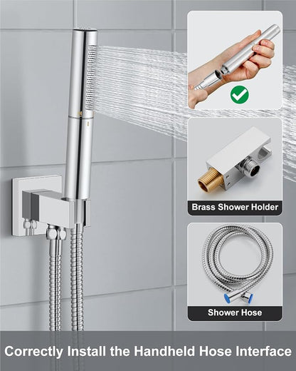 Aolemi Shower System with Rain Head and Handheld,12-Inch,Polish Chrome | High-Pressure Shower Faucet Set with Dual-Function Handheld,Rough-In Valve,1.8 GPM,Ceiling Mount Trim Kit