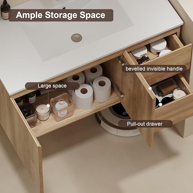 Floating Bathroom Vanity with Sink Wall Mounted Cabinet with 2 Drawers and Doors, Moisture-Resistant MDF,Large Storage for Small Space (36")