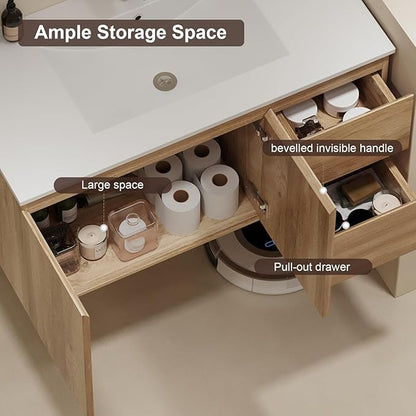 Floating Bathroom Vanity with Sink Wall Mounted Cabinet with 2 Drawers and Doors, Moisture-Resistant MDF,Large Storage for Small Space (36")