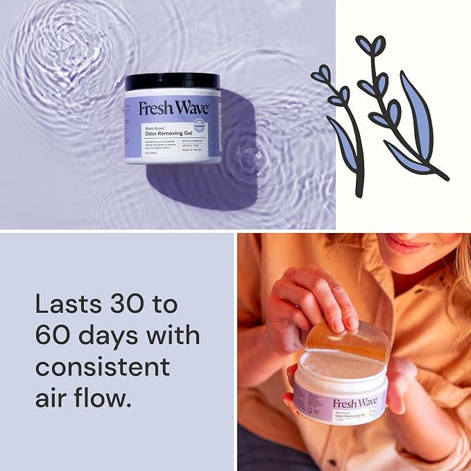 Fresh Wave Lavender Odor Eliminator Gel 2-Pack 15 oz & 7 oz Air Freshener | Plant-based formula. No parabens or harsh chemicals. EPA Safer Choice. Bathroom & closet odor absorber. Refillable.