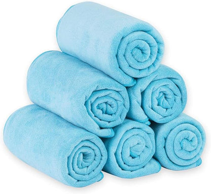 JML Microfiber Bath Towels Set, 27" x 55", 6 Pack, Sky Blue | Hanging Loop, Absorbent, Soft, Fast Drying, Lint free, Fade Resistant, Multipurpose for Adult, Beach, Pool, Sport, Yoga