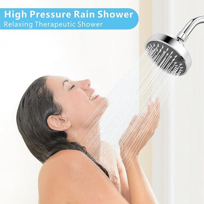 Voolan High Pressure Shower Head - 4 Inch Rain Showerhead - High Flow Bathroom Shower with 5 Spray Settings For a Luxury Showering Experience Even with Low Water Pressure (Chrome)