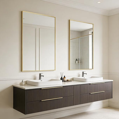 Bathroom Wall Mirror, 40" x 30" Brushed Gold Vanity Mirror for Over Sink | Rectanglar Sleek Beveled Framed Mirror for Over Sink, Tempered Glass, Anti-Rust, Hangs Horizontally or Vertically