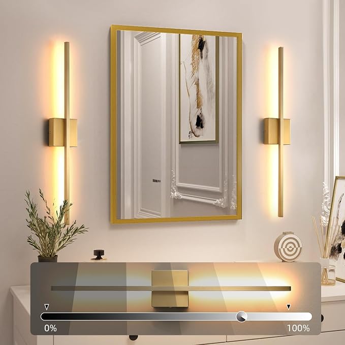 Gold Wall Sconces Set of Two LED Hardwired Dimmable Bedroom | Wall Sconce,Gold Wall Sconce for Bathroom, Living Room, Bedroom, Hardwired 3000K 28 Inch (2 Pack)