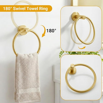 5 Piece Brushed Gold Bathroom Hardware Set, 24 Inch Bathroom Hardware Set Towel Racks for Bathroom, SUS304 Stainless Steel Wall Mounted Bath Towel Bar Set