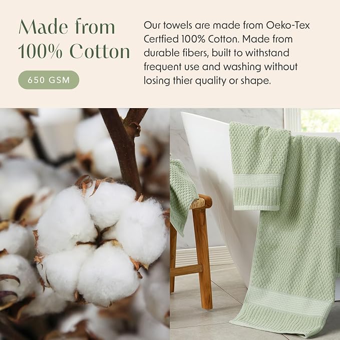 4 Pack 100% Cotton Bath Towels | Sage Towels | Oeko‑TEX Standard 100 | Soft & Absorbent, Quick‑Dry | Trinity Collection - Sage Green