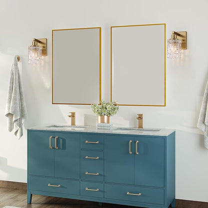1 Light Brushed Gold Bathroom Vanity Light Over Mirror, Modern Vanity Lighting with Crystal Glass Shade, Wall Mount Bathroom Light Fixtures, E26 Base