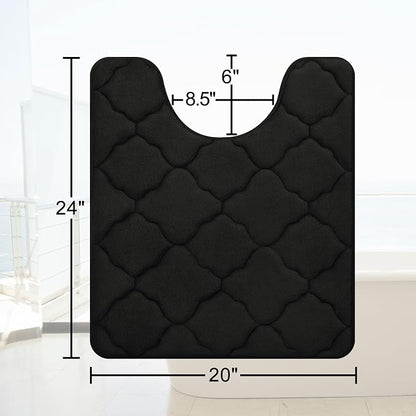 OLANLY Memory Foam Toilet Rugs U-Shaped 24x20, Ultra Soft and Absorbent Bathroom Rugs, Non-Slip, Comfortable, Machine Washable Contour Bath Mat for Toilet Base, Home Decor Accessories, Black