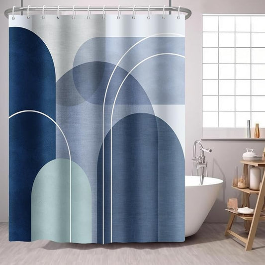 Abstract Navy Blue Shower Curtain Boho Mid Century Arch,Blue Morden Minimalist Geometry Fabric Shower Curtains Bathroom Accessories