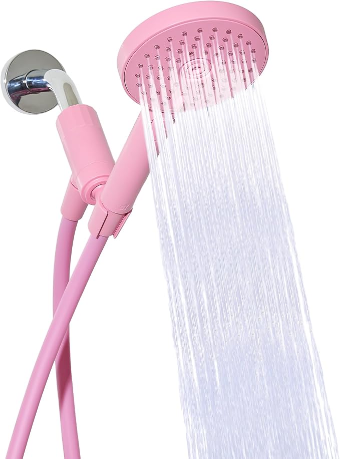 sproos! - Handheld Showerhead, High Pressure Performance, Pink | Colorful - Easy DIY Installation - Renter Friendly - 3 Spray Functions with Pause - Extra Long 70 Inch Flexible Hose