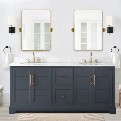 Vanity Art 72 Inch Bathroom Vanity with Double Sink, Vintage Spruce Blue | Solid Wood, Ceramic Sink, Marble Top, Waterproof Backsplash, Pre-assembled, Soft-close Doors, Ample Storage, Freestanding