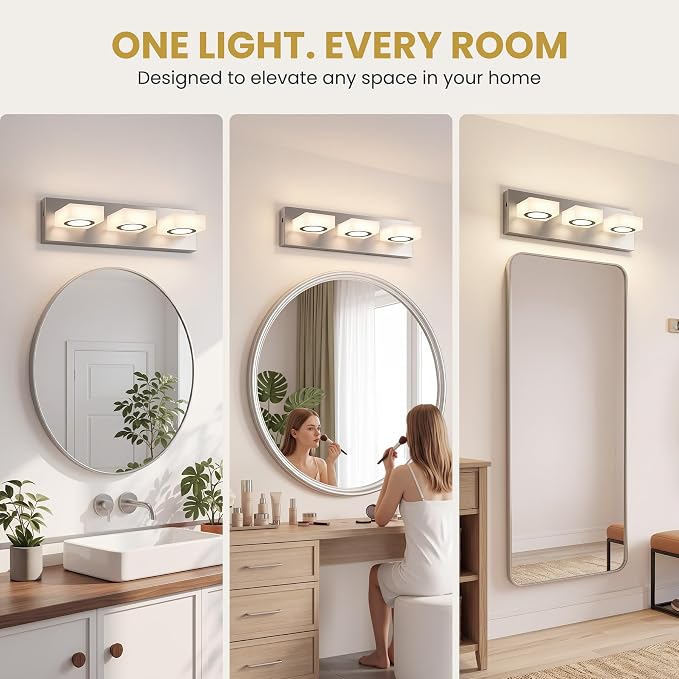 Bathroom Vanity Light, 3-Light 16 Inch Brushed Nickel 5CCT 2700-6500K LED Bathroom Light Fixtures Over Mirror, Vanity Lighting Modern Bath Wall Sconce for Mirror Bedroom Living Room