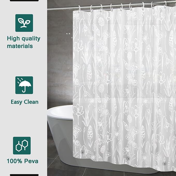 Shower Curtain Liner, 100% Waterproof Peva Shower Curtains with 3 Duty Heavy Bottom Magnets and 12 Rust Proof Grommets, 72x72 Weighted Shower Liner for Shower Stall, Bathtubs