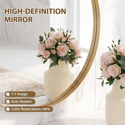 Sweetcrispy 30 Inch Round Bathroom Wall Mirror, Circle Vanity Mirror | for Bathroom Sink, Matte Metal Frame, Home Decor Living Room, Bedroom Hang Mount, Gold