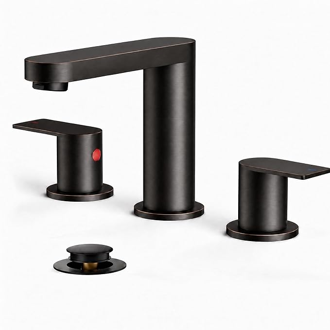 FORIOUS Bathroom Faucet 3 Hole 8" Widespread for Vanity Oil Rubbed Bronze | Two Handles Bathroom Sink Faucet with Pop-up Drain and cUPC Lines, Fits 6-12 Inch 3 Hole Install, for RV Laundry and Basin