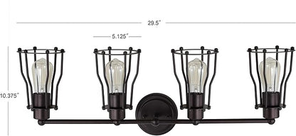 JONATHAN Y 29.5" Oil Rubbed Bronze Modern Industrial Metal Vanity Light, Bathroom Sconce for Mirror, Reversible 4-Light Wall Lamp with Metal Cage Shade for Hallway, LED Bulb Included (JYL7422A)