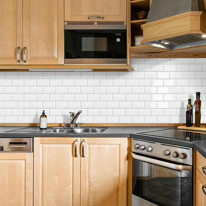 White Peel and Stick Backsplash Subway Tile for Kitchen 10 Sheet | Thick,Self Adhesive,Wall,Sticky,Brick,for Bathroom,Laundry,Sink,12"×12"