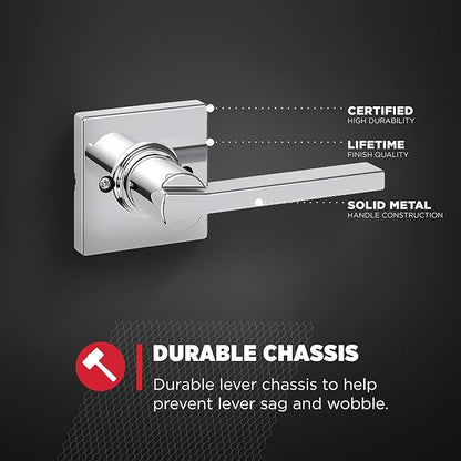 Kwikset Casey Dummy Door Handle, Single Sided Lever for Closets, French Double Doors, and Pantry, Polished Chrome Non-Turning Reversible Interior Push/Pull Lever (Pack of 2)