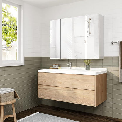 Medicine Cabinets Bathroom Mirror Cabinet with 3 Door 31.5x23.6 Inch Bathroom Wall Cabinet with Mirror Wall Mirror Storage Shelf with 3-Adjustable Shelves Storage Organizer Kitchen Cupboard,White
