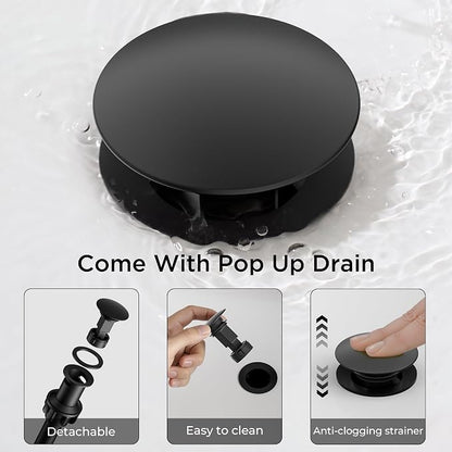 FORIOUS Bathroom Faucet 1 Hole, Black Single Handle Vainty Sink Faucets | for 1 or 3 Hole 4 Inch Centerset Sink, with Pop-up Drain, NSF61 Certificate, for Rv Commercial Lavatory Restroom Basin