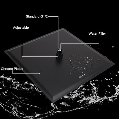 Shower Head with Extension Arm, High Pressure Square with ShowerArm, Stainless Steel Rainfall-Waterfall Full Body Coverage (16'' Shower with 20'' Arm, Matte Black)