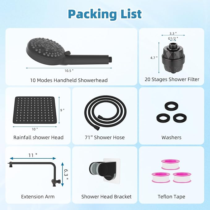 10" Metal Filtered Shower Head with 10-Mode Handheld, Oil Rubbed Bronze | NSF/ANSI/CAN 372 Certified, High Pressure Showerhead Combo, 20 Stage Shower Filter, 11" Shower Arm, 71" Hose, Shower Holder