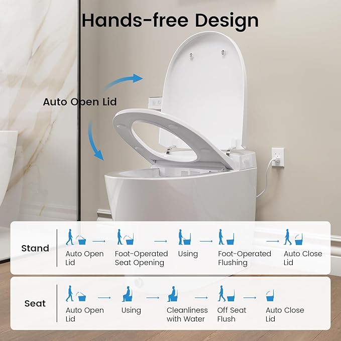 Smart Toilet With Built-in Bidet, Elongated Bidet Toilet, Instant Warm Water Wash, Auto Flush, Auto Open/Close, Heated Seat, Dryer, Night-Light, and Flush Capability During a Blackout - YA80