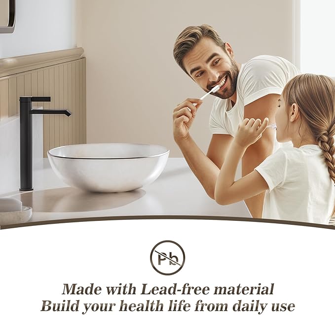 Phiestina Single Hole Matte Black Tall Bathroom Vessel Sink Faucet,Single Handle Waterfall Above Counter Sink Sink Faucet with Metal Pop Up Drain Without Overflow and Water Supply Line,FH04-MB-V