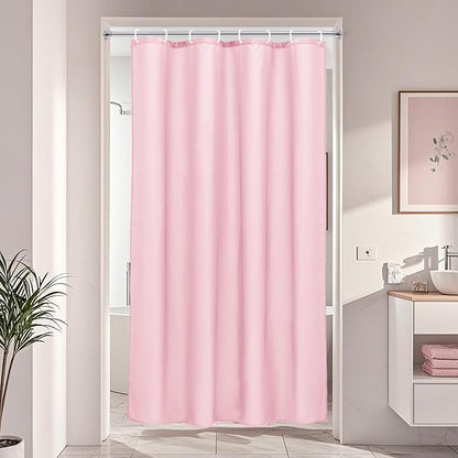 AooHome 48x72 inch Shower Liner, Small Size Fabric Solid Color Bathroom Curtain with Hooks, Weighted Hem, Water Repellent, Pink