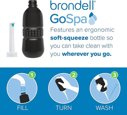 Brondell GoSpa Travel Bidet GS-70 – Portable Peri Bottle for Postpartum & Perineal Care, 400ml Handheld Bidet with Angled Nozzle, Collapsible Design, Nozzle Storage & Travel Bag, Midnight