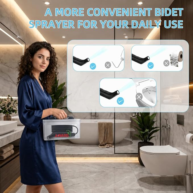 Portable Bidet – USB-C Rechargeable Electric Bidet Sprayer | 2.3L Tank | Up to 80 Uses Per Charge | Camping, Postpartum & Travel Hygiene | Stay Fresh Where Ever Life Takes You With JUNARIS Bidet