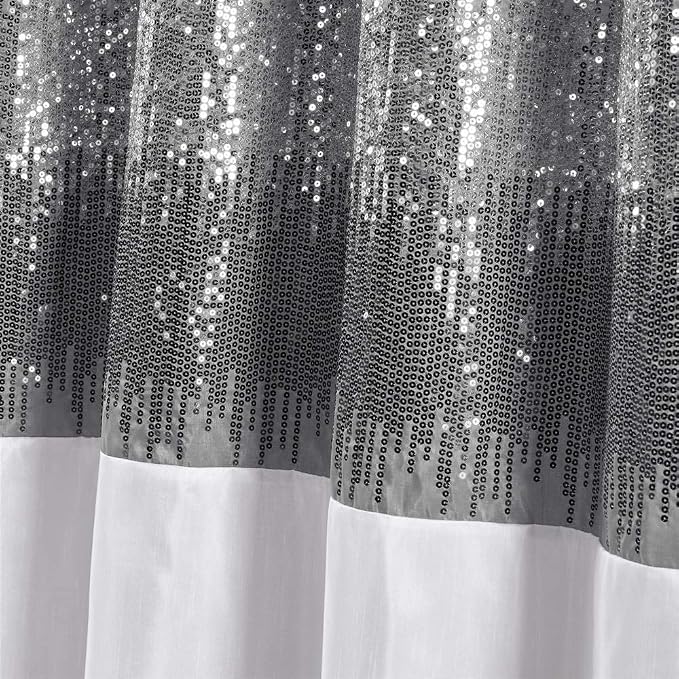 Lush Decor Night Sky Shower Curtain, Single, 72" W x 72" L, Black & White - Sequin Shower Curtain - Sparkly Color Block Bath Curtain - Modern Glam Bathroom Decor