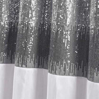 Lush Decor Night Sky Shower Curtain, Single, 72" W x 72" L, Black & White - Sequin Shower Curtain - Sparkly Color Block Bath Curtain - Modern Glam Bathroom Decor
