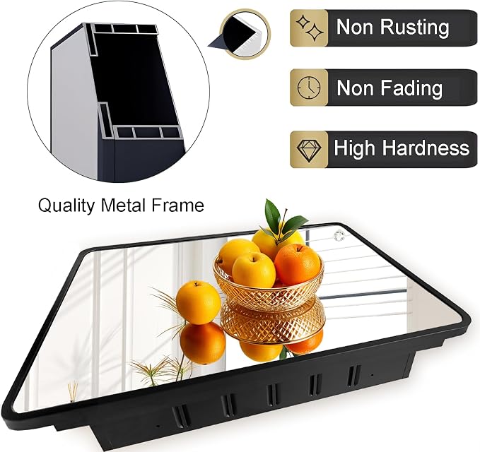 Black Medicine Cabinet 22x28 inch, Bathroom Mirror with Storage, Recessed or Wall Mounted Farmhouse Cabinets, Metal Framed Adjustable Shelves, One Door Open Left or Right