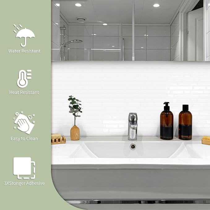 10 Sheets Thick Peel and Stick Kitchen Backsplash Tiles | 3D Waterproof Self Adhesive Wall Tile Stick on Backsplash for Kitchen,Bathroom and Fireplace(White,12"×12")