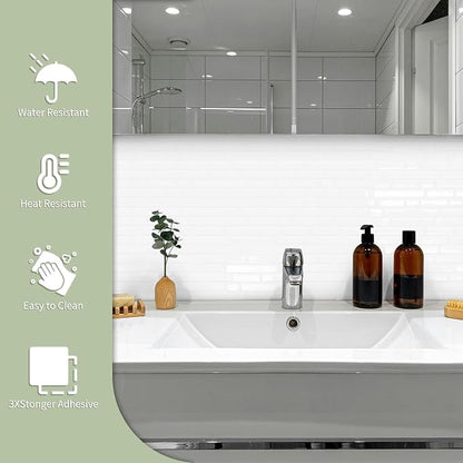 10 Sheets Thick Peel and Stick Kitchen Backsplash Tiles | 3D Waterproof Self Adhesive Wall Tile Stick on Backsplash for Kitchen,Bathroom and Fireplace(White,12"×12")