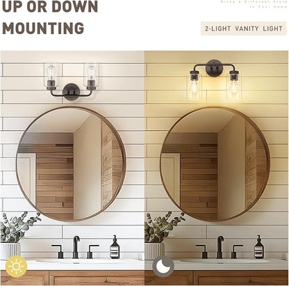 zeyu 2-Light Bronze Vanity Light for Bathroom, Clear Glass, ZS62B-2W ORB | Farmhouse Bathroom Wall Sconce, Clear Glass Shades, Oil Rubbed Bronze, 2-Light Design, Hardwired, Up/Down Mount, ETL Listed