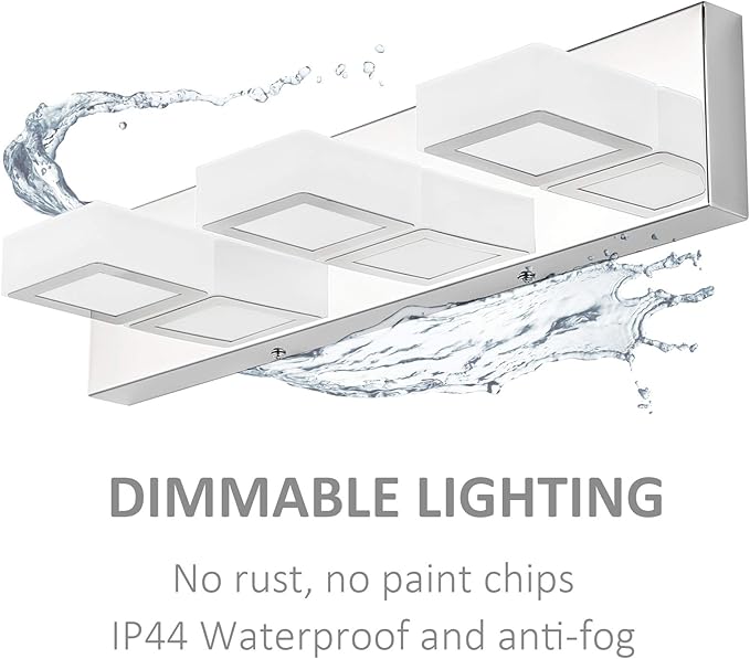 Ralbay Dimmable LED Vanity Light Modern 3 Light Acrylic Stainless Steel for Bathroom Vanity Lighting Fixtures