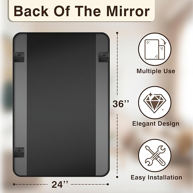 Vanity Black Bathroom Mirror for Over Sink, 2 Pack 36”x24” | HD Tempered Glass, Anti-Rust Frame, Vertical or Horizontal, Wall Mirrors for Bathroom Sink, Living Room, Entryway, Bedroom