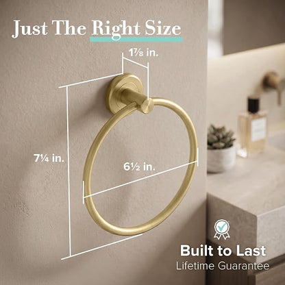 Gatco 4232 Latitude II Towel Ring, | Modern Hand Towel Holder for Bathroom | Stylish Decorative Hardware, Heavy Duty Metal, EZ Ancor Mounting | Brushed Brass