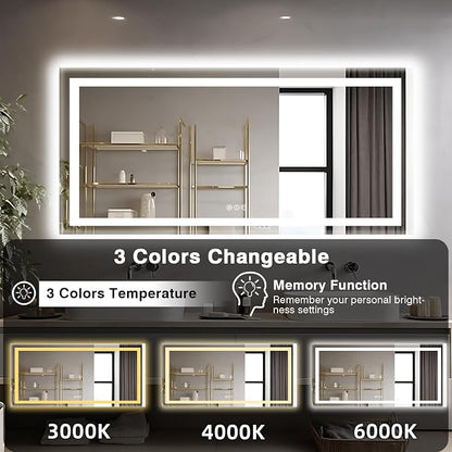 EchosLife 77"x36" Large LED Bathroom Mirror | Backlit + Front Lit, Anti-Fog, Stepless Dimmable, 3 Colors, Memory, Tempered Glass, UL Listed, Horizontal/Vertical