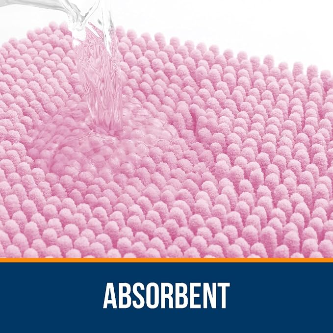 OLANLY Bathroom Rugs 35x24, Extra Soft Absorbent Chenille Bath Rugs | Pink, Quick-Drying Rubber Backing, Machine Washable Bath Mat for Bathroom Floor, Tub and Shower, Home Decor Accessories