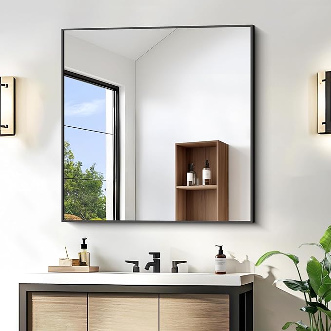 KOCUUY Bathroom Mirror,30x30 Square Black Mirror with Aluminum Metal Frame,Black Vanity Wall Mirror Modern Home Decor for Bathroom, Living Room, Farmhouse and Entryway