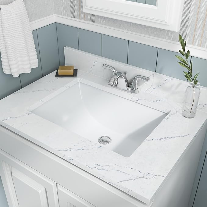 MSI 20.375” (L) x 15.125” (W) x 7.625” (H) Rectangle Porcelain Ceramic Undermount Bathroom Vanity Vessel Sink, White
