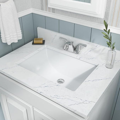 MSI 20.375” (L) x 15.125” (W) x 7.625” (H) Rectangle Porcelain Ceramic Undermount Bathroom Vanity Vessel Sink, White