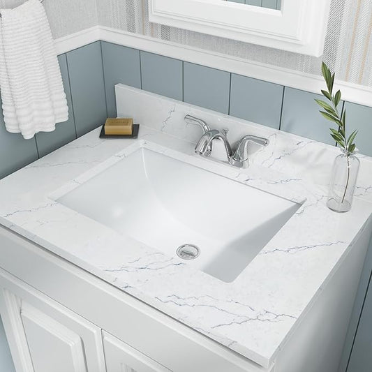 MSI 20.375” (L) x 15.125” (W) x 7.625” (H) Rectangle Porcelain Ceramic Undermount Bathroom Vanity Vessel Sink, White