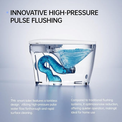 Smart Toilet with Built In Luxury Bidet, Heated Seat,Warm Water and Dryer, Elongated Egg Shape Japanese Toilet with Auto Flush, Auto Open and Close Lid, TEMP Display